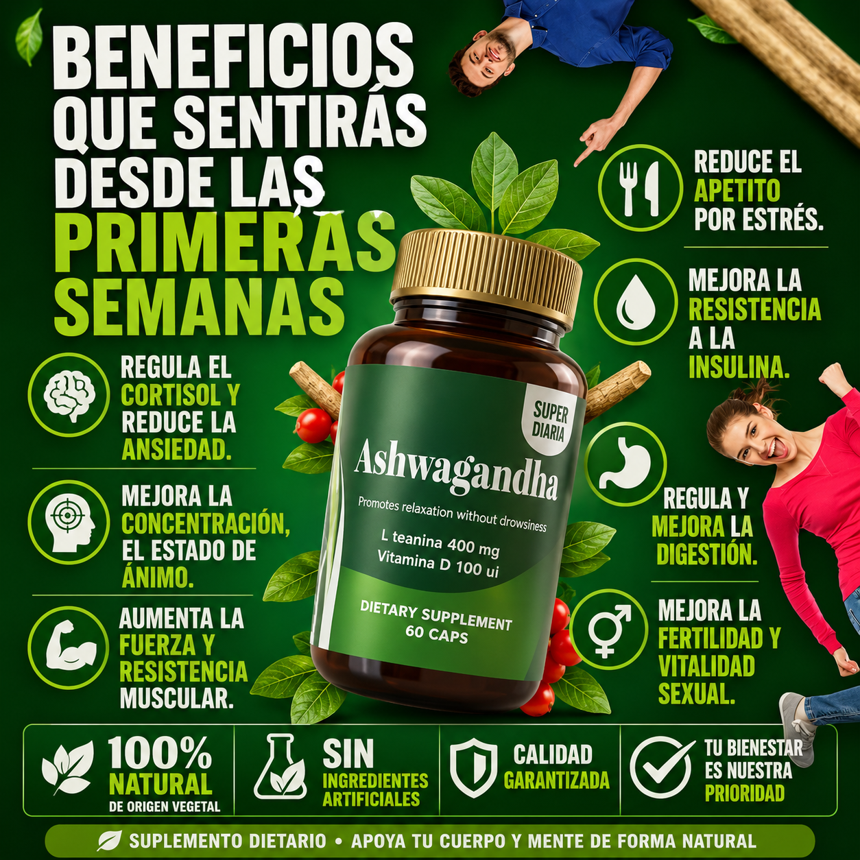 Ashwagandha KSM 66 , Extracto estandarizado, 60 cápsulas